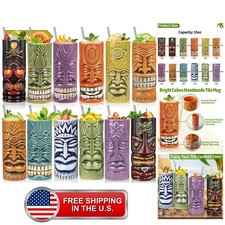 Tiki Mugs Set of 12 - Large Cocktail Tiki Glasses Hawaiian Party Cute Exotic ... picture