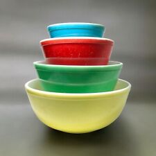 4 Vintage Pyrex Primary Colors Mixing Bowls Nesting Set Yellow Green Red Blue picture