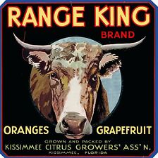 Kissimmee Florida Range King Steer Oranges Orange Citrus Fruit Crate Label Print picture