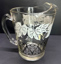 Vtg Bartlett Collin's Style Glass Pitcher Etched Grapevine Design 8.25