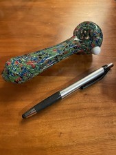 6“ Heavy Hand Blown Glass Spoon Pipe, Red Blue And Green Streaks American Made picture