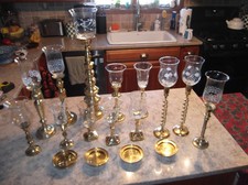 Vintage Brass Candle Stick Lot Glass Votive Peg Cups & x4 Trays x30 Pieces picture