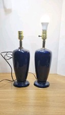 VINTAGE Pair HLC FIESTA Cobalt Blue Ceramic Table Lamps Working Rare Matching... picture
