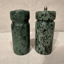 Vintage 80s Green Marble Salt Shaker And Pepper Grinder Mill 5” Tall GORGEOUS picture