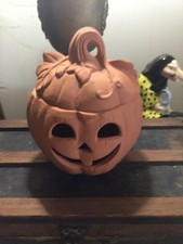 VTG. Halloween lantern-Clay-Terra Cotta~Jackolantern -Luminary- pumpkin lite picture