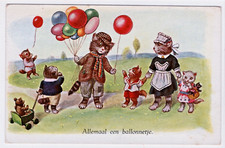 Dressed Cats Vintage  Postcard Kittens Balloons Teddy Bear Nanny Park Humanized picture