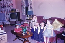 c1950's Kodachrome 35mm Slide, Mid Century Living Room, Children, TV Family picture