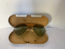 WWII Era AN-6531 Style Aviator Flight Glasses & Bausch & Lomb Aluminum Case picture