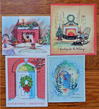 Four Beautiful Vintage Christmas Cards, Warm Hearths and Homes picture