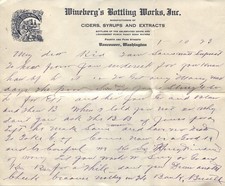 Letterhead Vancouver WA Wineberg’s Bottling Works Ciders Syrups c1923 picture