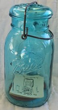 Ball - IDEAL, Bicentennial 1976 Celebration Aqua Blue 1 QT Jar w Lid & Bail Wire picture