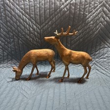 Vintage Solid Brass Deer Buck Doe Figurines Statue MCM Larger 9.5 Inch Buck picture