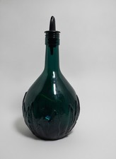 Emerald Green Glass Cruet Oil Vinegar Dispenser Embossed Leaf with Spout picture
