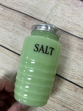 Antique 1930s Jeannette Jadeite Ribbed Salt Shaker. Uranium Glass picture