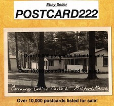 ME Milford 1940s era vintage RPPC real photo postcard CARAWAY CABINS Maine picture