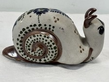 Tonala Mexican Pottery Snail Hand Painted Signed Folk Art Stoneware READ 5”x3.5” picture