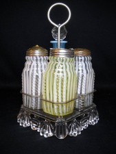 Rare 1888 Buckeye Glass Co. Opalescent & Vaseline Stripe Castor Set EAPG Holder picture