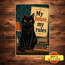 Funny Black Cat Sarcastic Kitty Portrait Pet Lover Gift Metal Tin Sign Plaque picture