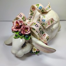 Vintage Linda Bailey Lop Ear Bunny Rabbit Ceramic Floral Easter Centerpiece picture