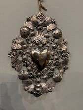 Antique Large Votive Heart Ex Voto 40 X 29 picture