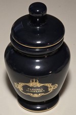 Paeonia Albiflora (Peony) Apothecary Jar with Lid Navy & Gold Vintage w Scroll picture