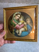 Antique Framed Print Madonna della Sedia Framed Litho Lithographic Beveled 24k picture