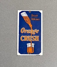 VINTAGE ORANGE CRUSH SODA COLA PORCELAIN SIGN CAR GAS OIL TRUCK MOTORCYCLE picture