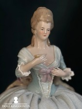 Large Antique German Porcelain 12” Half Doll Pin Cushion Marie Antoinette Style picture