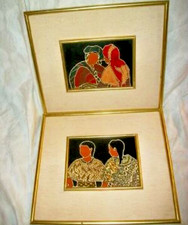 Vintage Ethnic Abstract Art Faceless Women Mid Century Signed Alan Sang 1984 picture