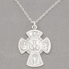 FOUR 4 WAY CROSS Catholic Medal Scapular Pendant 925 Sterling Silver & Necklace picture