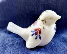 Fenton White Glass Bird Figurine Hand Painted Floral Signed K. Brightbill picture