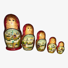 Beautiful Vintage Hand-Painted Russian Matryoshka Nesting Dolls with  Signature picture