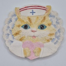Vintage 90s Cute Nurse Kitty Cat Plate Picture Decor Kitten Gift Green Eyes Dish picture
