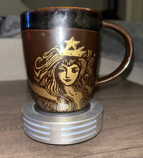 Starbucks 2012 Anniversary Mug Siren Mermaid Gold Brown Bone China 12oz NICE picture