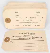 Antique 1860s Original Shipping Tag Heaton & Sooy Manchester Illinois Set Of 50 picture