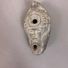 Ancient Style Clay Oil Lamp with Human Face Relief Byzantine Roman Athor picture