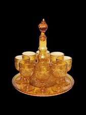 Vintage Indiana Glass Decanter Set~Tiara Amber~8 Cordial/Wine Glasses & Tray  picture