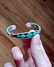Vintage Zuni Jimmie Etsate signed Turquoise  Silver Inlay Cuff Bracelet 6 1/8