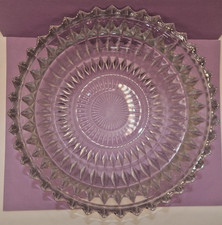 Vintage Clear Pressed Glass Serving Bowl 8.5” Diamond Point Scalloped Rim Starbu picture