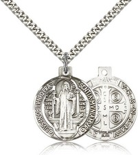 925 Sterling Silver Saint Benedict 1 Round Medal Men Women Necklace 24 Chain picture