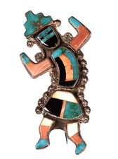 Zuni Pueblo Sterling Silver Inlaid Pin ca. 1940  Size 2.625