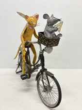 Vintage Metal Cat Riding Bicycle Folk Art Sculpture – Working Bicycle picture