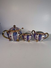 “Vintage Noritake 3pc Tea Set Purple Roses Gold Trim Hand Painted Japan 1920s picture