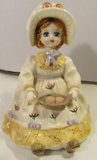 Lefton Porcelain Doll Music Box Plays Fascination Waltz Praire Flowe Girl Basket picture