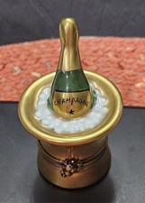 Limoges France Peint Main Champagne Ice Bucket Porcelain Trinket Box Gold VTG picture