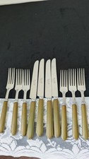 Vintage Robinson Knife Co Green Bakelite Handle Stainless Flatware picture