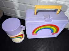 Vintage 1981 Roach Rainbow Lavender Lunchbox & Matching Thermos Set picture