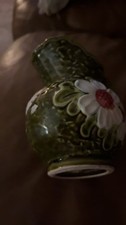 Vintage Green Majolica-Style Ceramic Daisy Pitcher picture