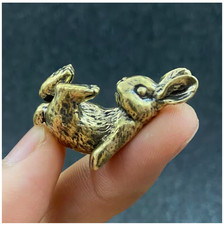 BRASS MINIATURE- Cute Playful Little Rabbit, Brass Statue picture