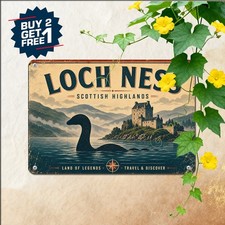 Loch Ness Scotland Retro Tin Sign Vintage Scottish Myth Travel Poster Wall Art picture